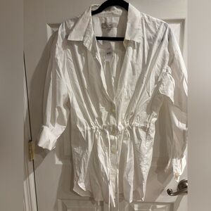 Loft, size large, tunic length, tie waist button down